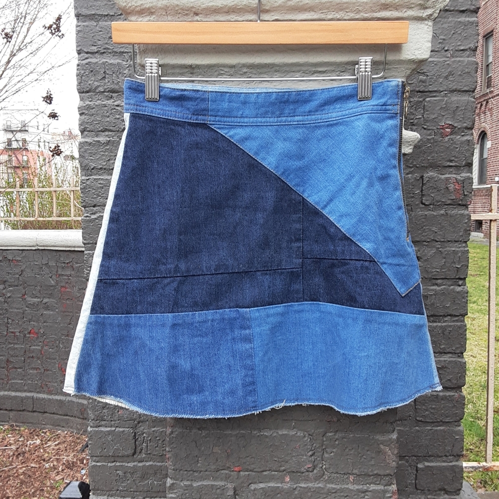 Zara Patchwork Denim Mini Skirt